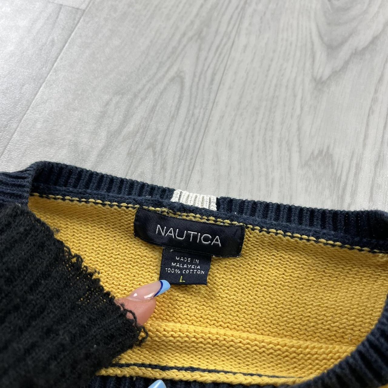VINTAGE Y2K NAUTICA CHUNKY KNITTED JUMPER YELLOW NAVY