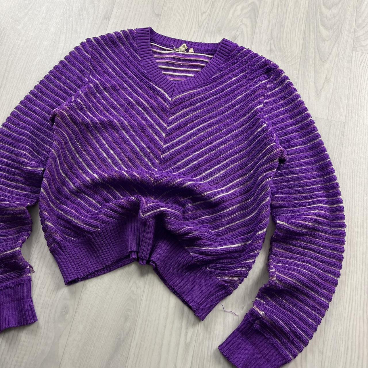 VINTAGE Y2K CROP STRIPED KNITTED JUMPER PURPLE