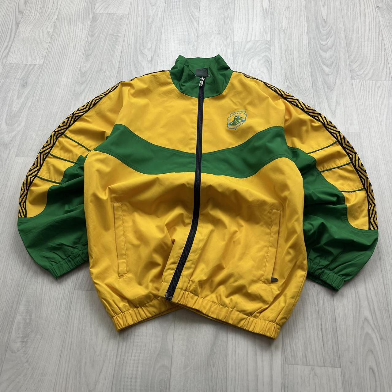 VINTAGE Y2K UMBRO BRAZIL WINDBREAKER TRACKSUIT JACKET YELLOW / GREEN