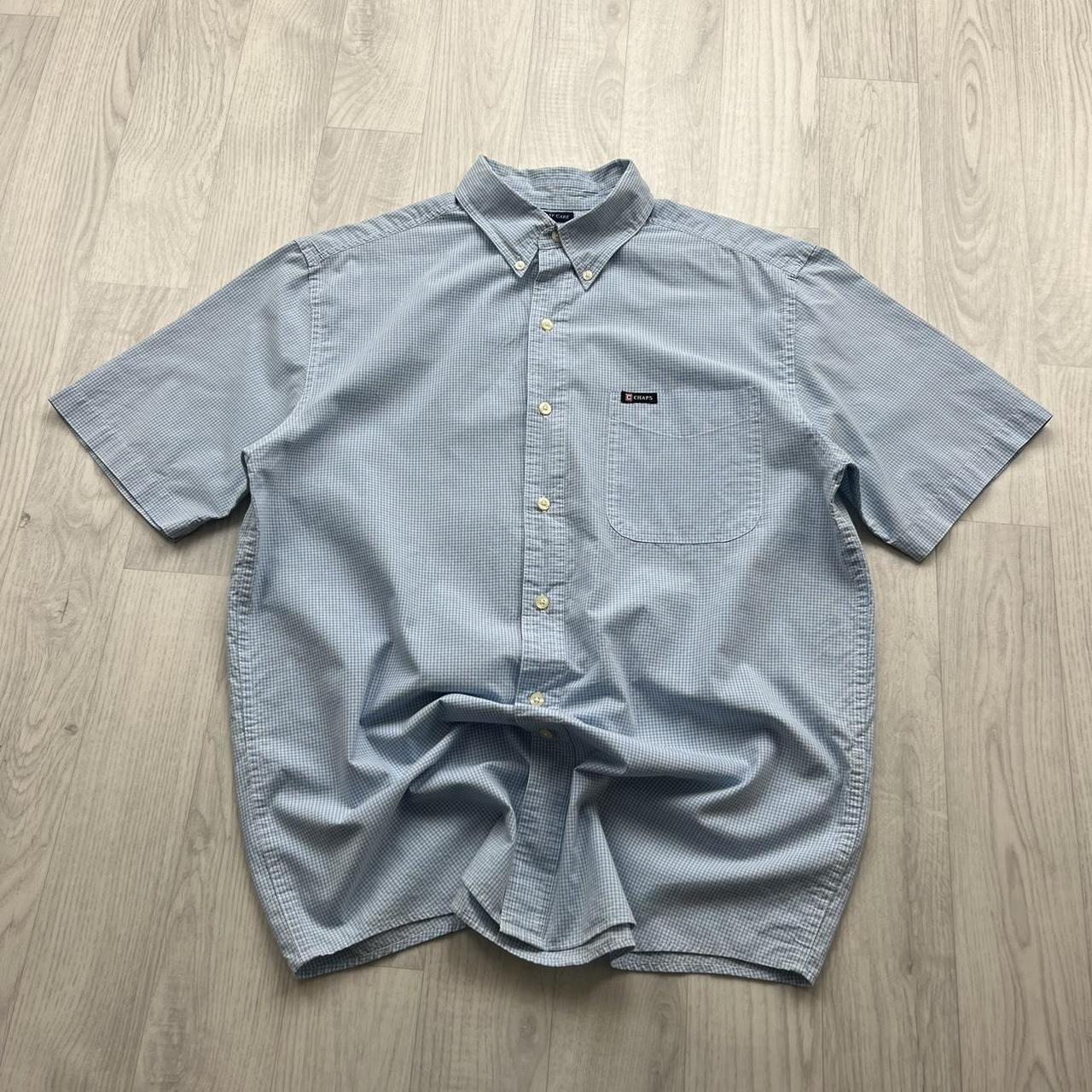 VINTAGE Y2K CHAPS SHORT SLEEVE CHECKERED SHIRT BABY BLUE