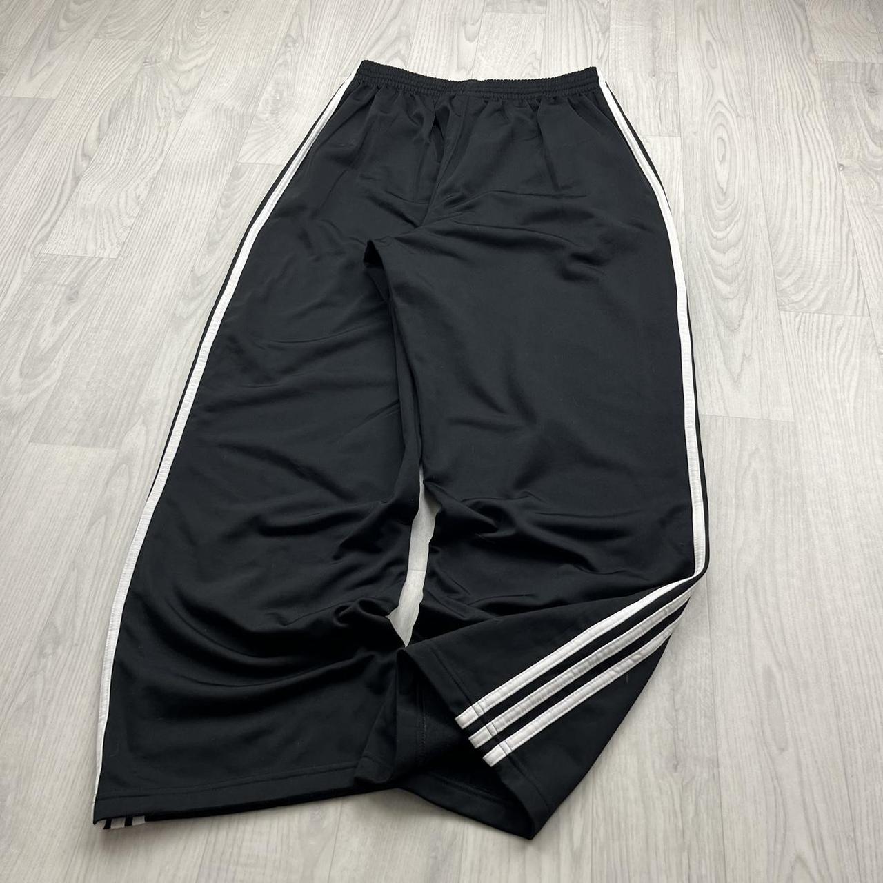VINTAGE Y2K ADIDAS SIDE STRIPE BAGGY TRACKSUIT BOTTOMS BLACK WHITE (L)