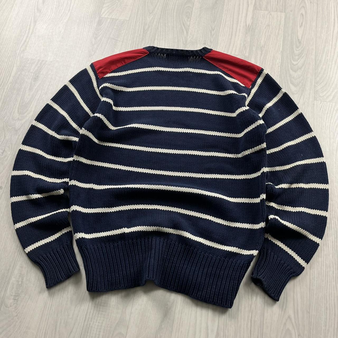 VINTAGE Y2K POLO RALPH LAUREN CHUNKY STRIPED KNITTED JUMPER NAVY