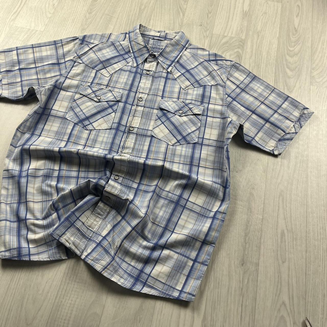 VINTAGE Y2K CHEROKEE CHECKERED SHORT SLEEVE SHIRT BLUE