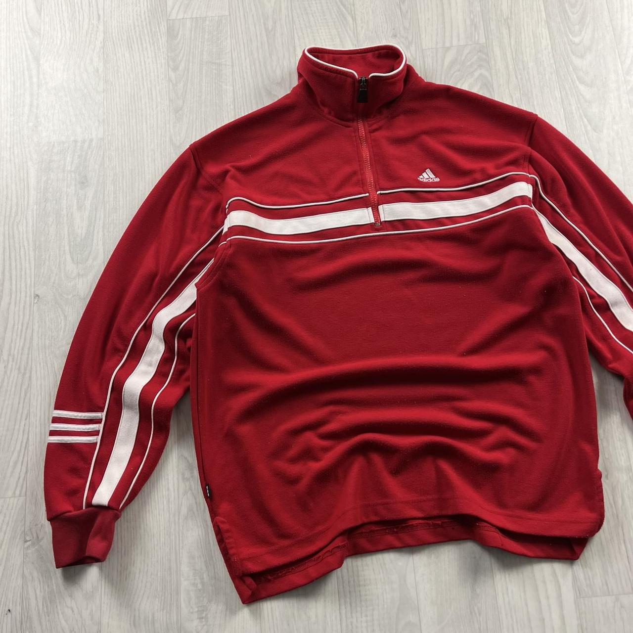 VINTAGE Y2K ADIDAS QUARTER ZIP STRIPED SWEATSHIRT RED WHITE