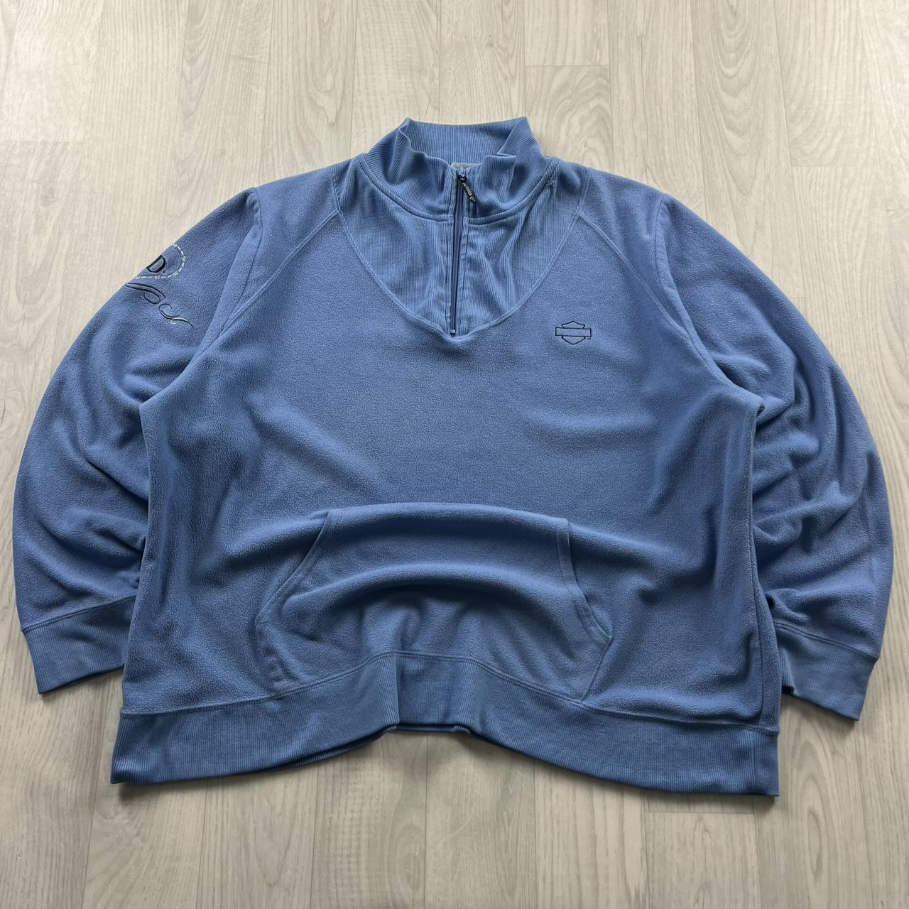 VINTAGE Y2K HARLEY DAVIDSON QUARTER ZIP FLEECE SWEATSHIRT BLUE