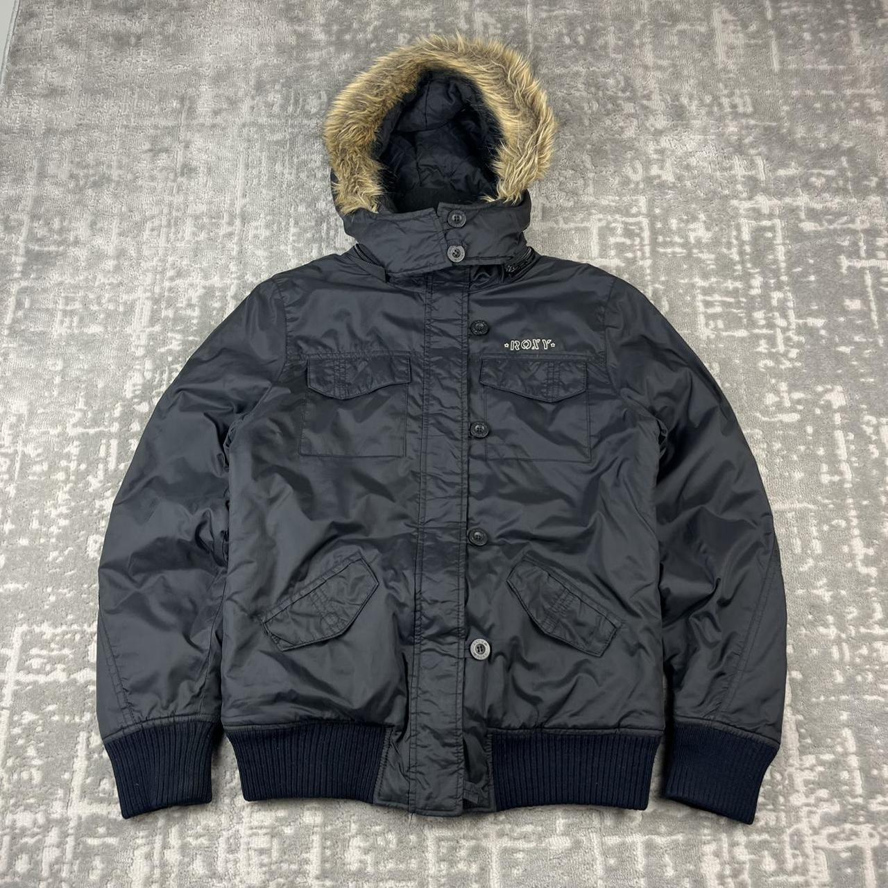 VINTAGE 00s ROXY FUR HOOD UTILITY BOMBER JACKET BLACK