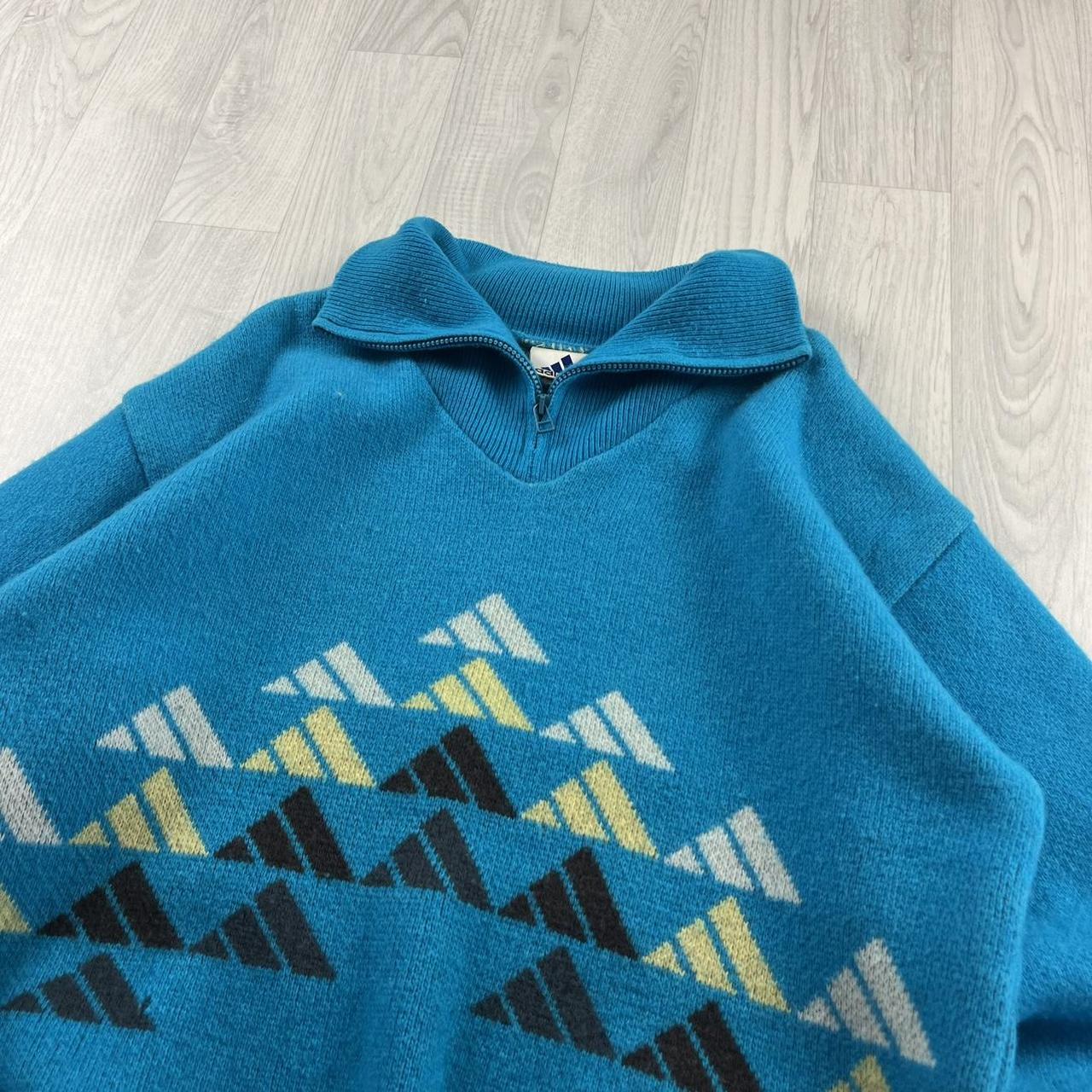 VINTAGE Y2K ADIDAS CHUNKY KNITTED JUMPER BLUE (L)