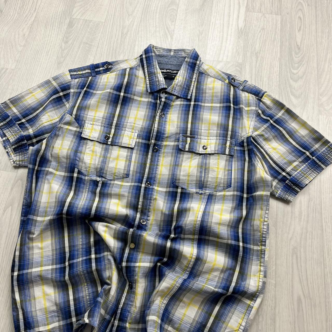 VINTAGE Y2K ECKO UNLTD PLAID SHORT SLEEVE BUTTON UP SHIRT BLUE / YELLOW