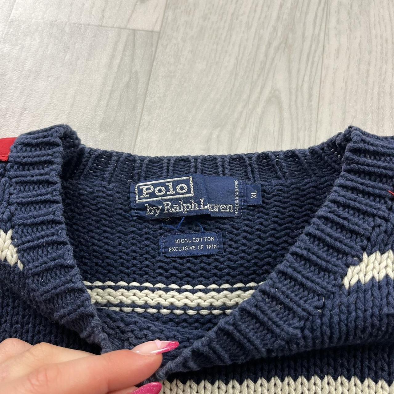 VINTAGE Y2K POLO RALPH LAUREN CHUNKY STRIPED KNITTED JUMPER NAVY