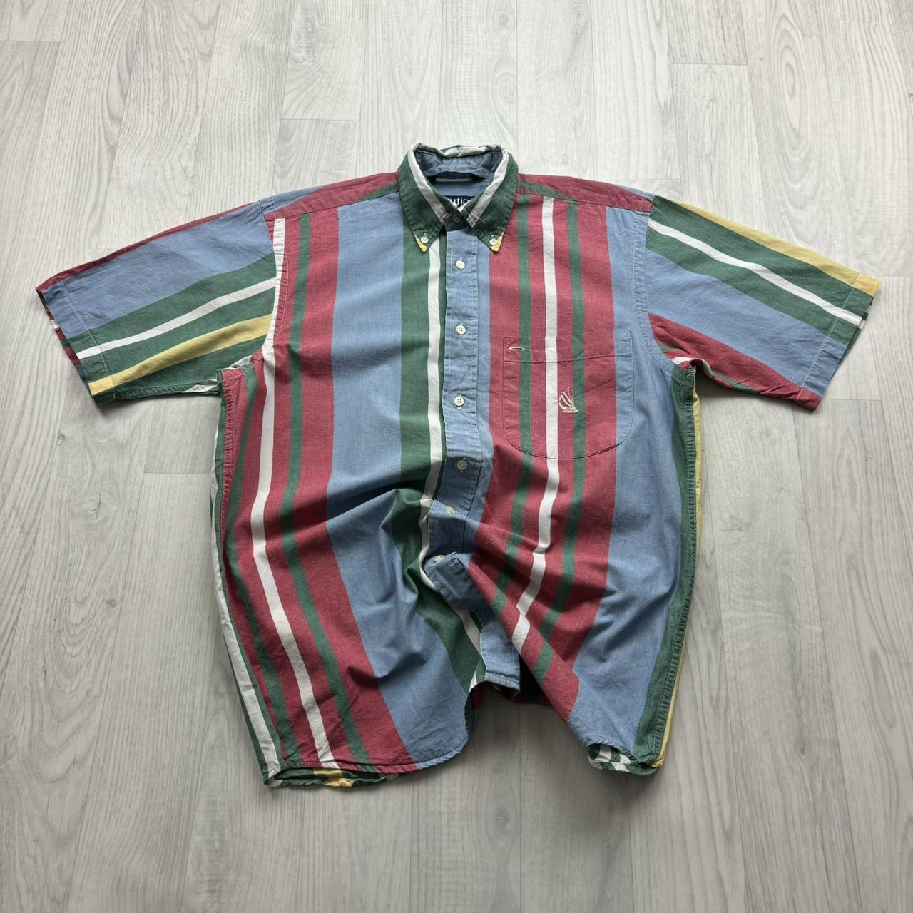 VINTAGE Y2K NAUTICA STRIPED SHORT SLEEVE SHIRT BLUE RED GREEN