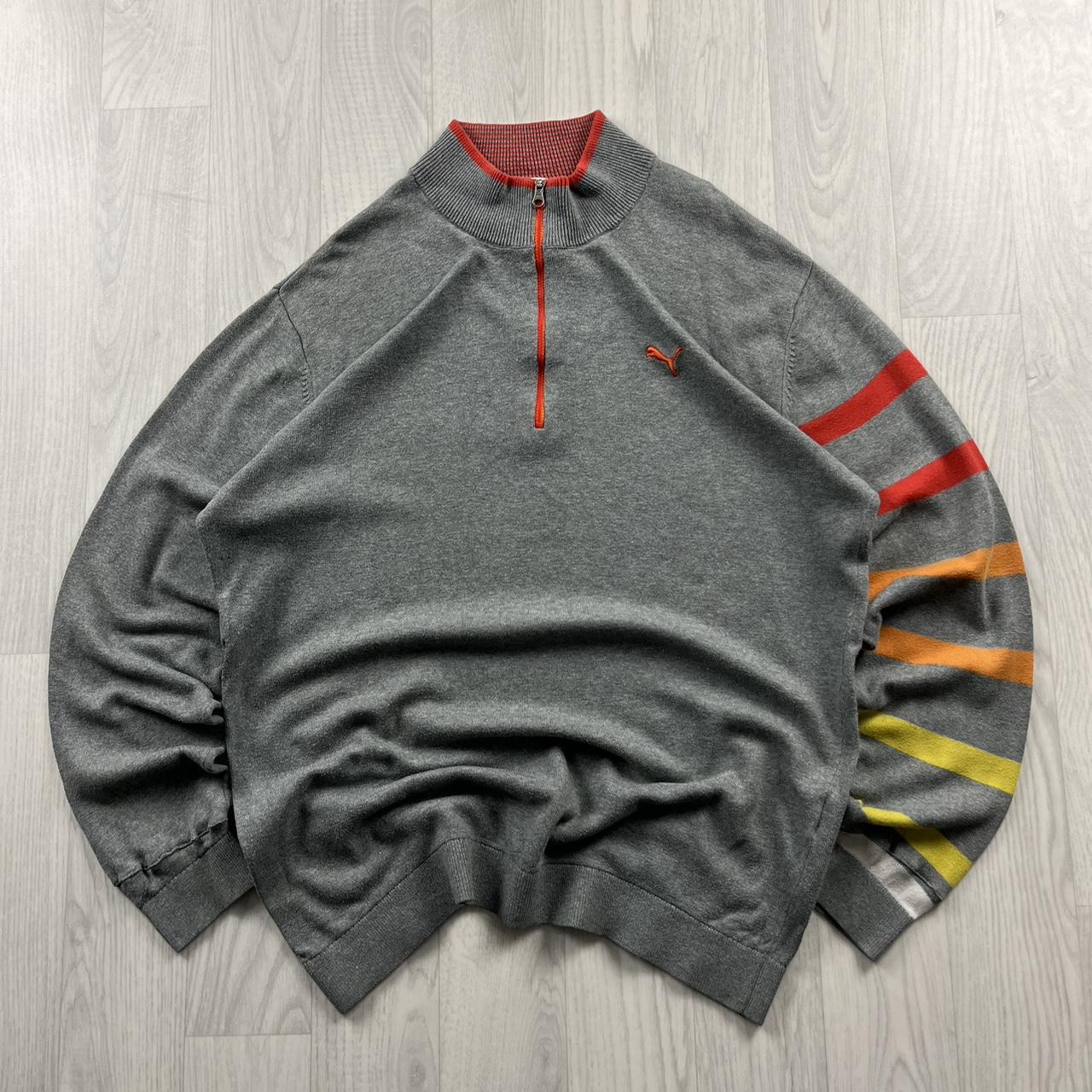 VINTAGE Y2K PUMA QUARTER ZIP KNITTED JUMPER GREY