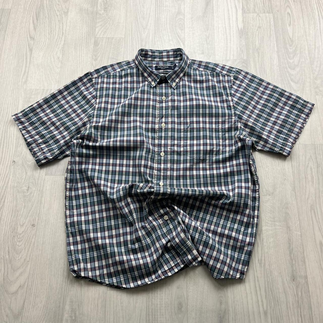 VINTAGE Y2K NAUTICA SHORT SLEEVE PLAID BUTTON UP SHIRT GREEN