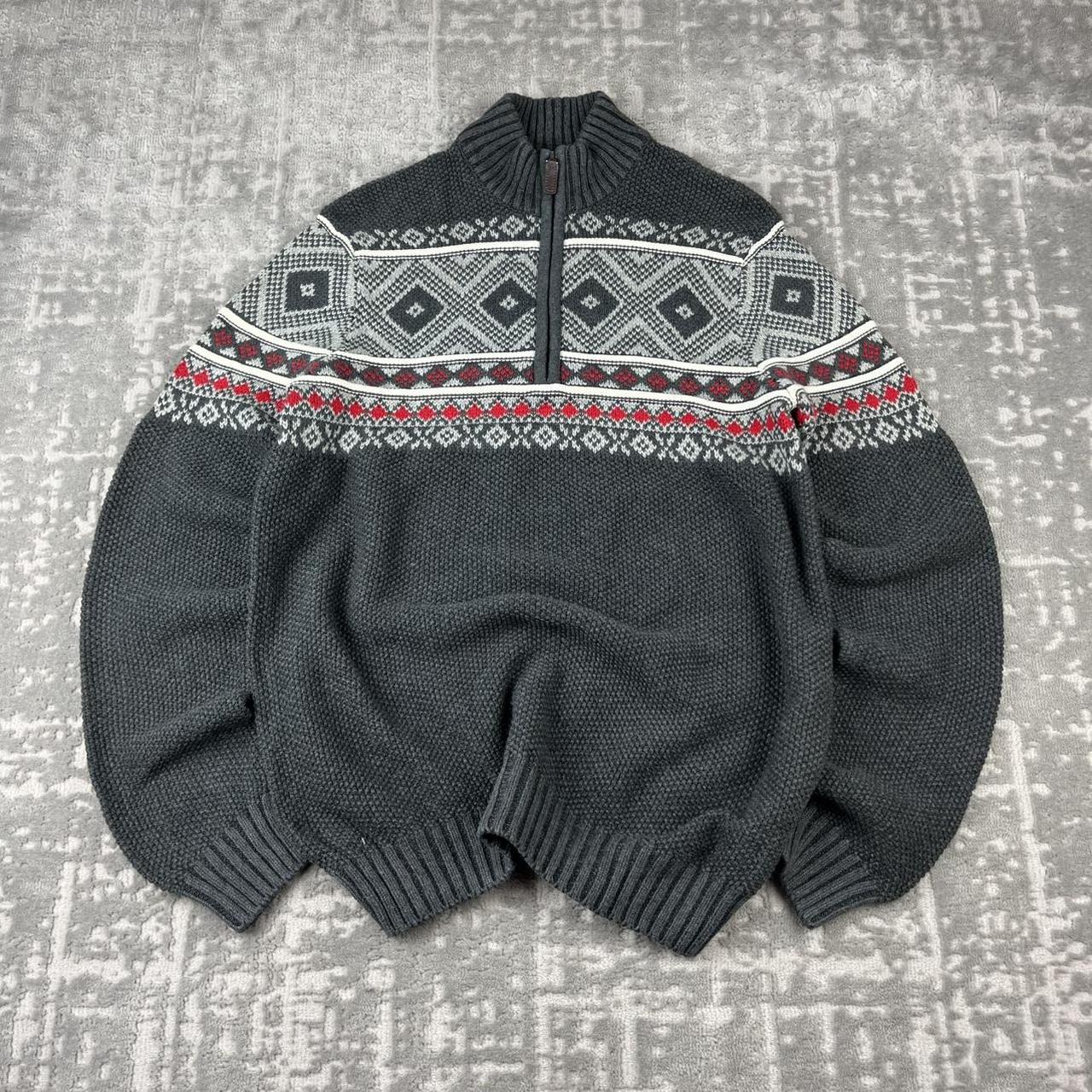 VINTAGE Y2K IZOD FESTIVE CHUNKY QUARTER ZIP KNITTED JUMPER GREY