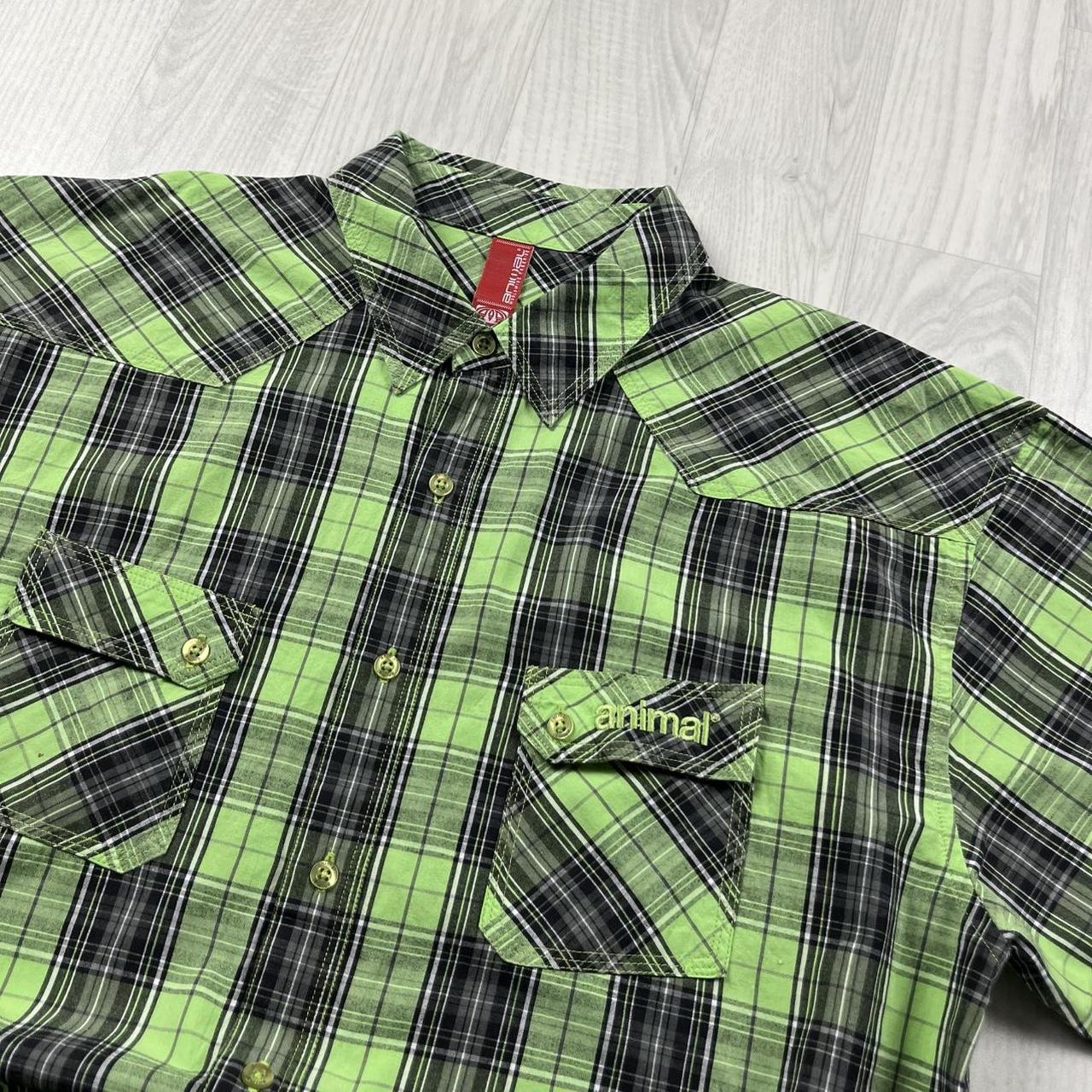 VINTAGE Y2K ANIMAL CHECKERED SHORT SLEEVE SHIRT GREEN