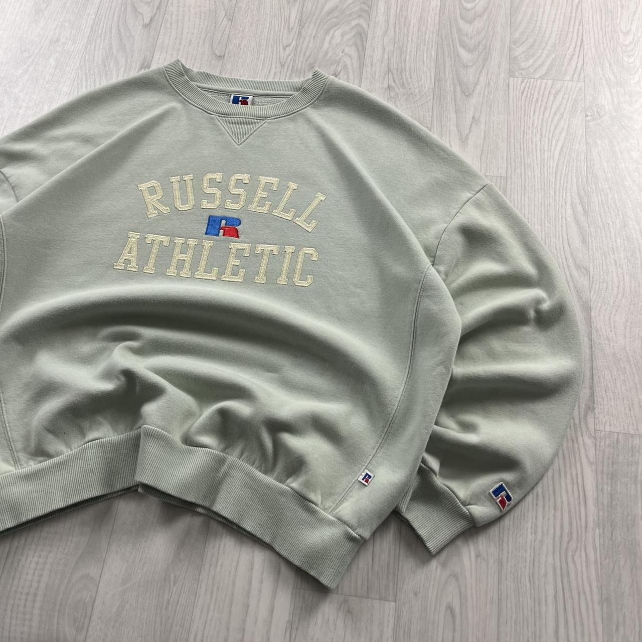 VINTAGE Y2K RUSSELL ATHLETIC SPELL OUT SWEATSHIRT PASTEL GREEN