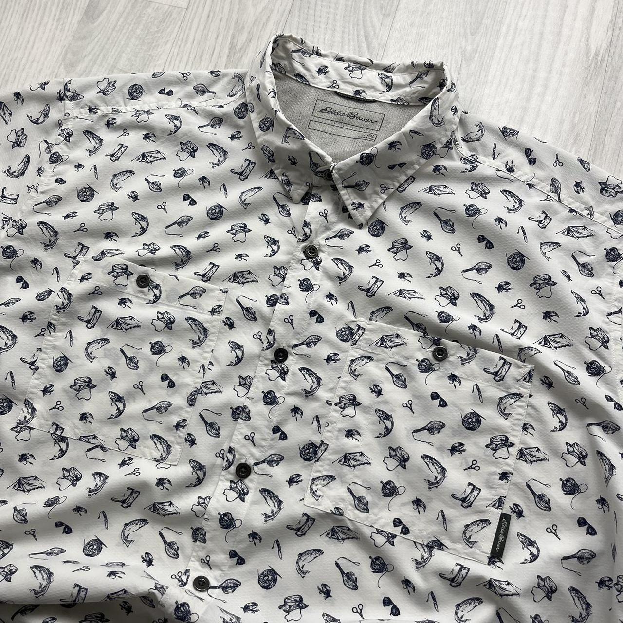 VINTAGE Y2K EDDIE BAUER ALL OVER PRINT SHORT SLEEVE SHIRT WHITE