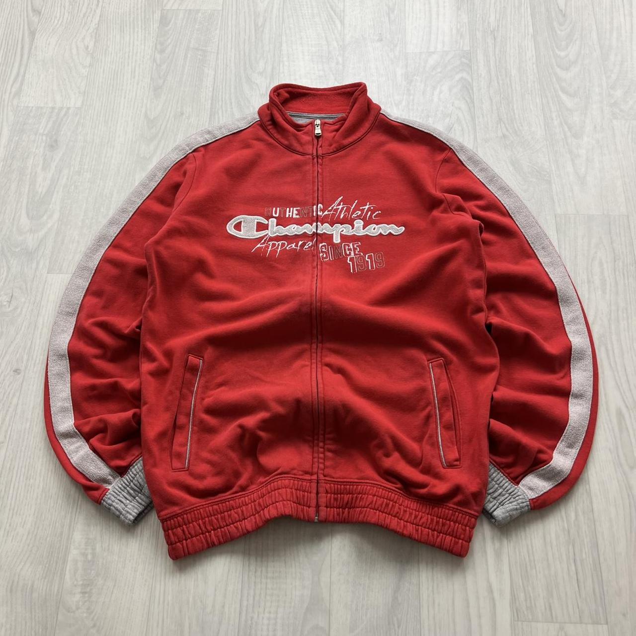 VINTAGE Y2K CHAMPION GRAPHIC ZIP SWEATSHIRT RED