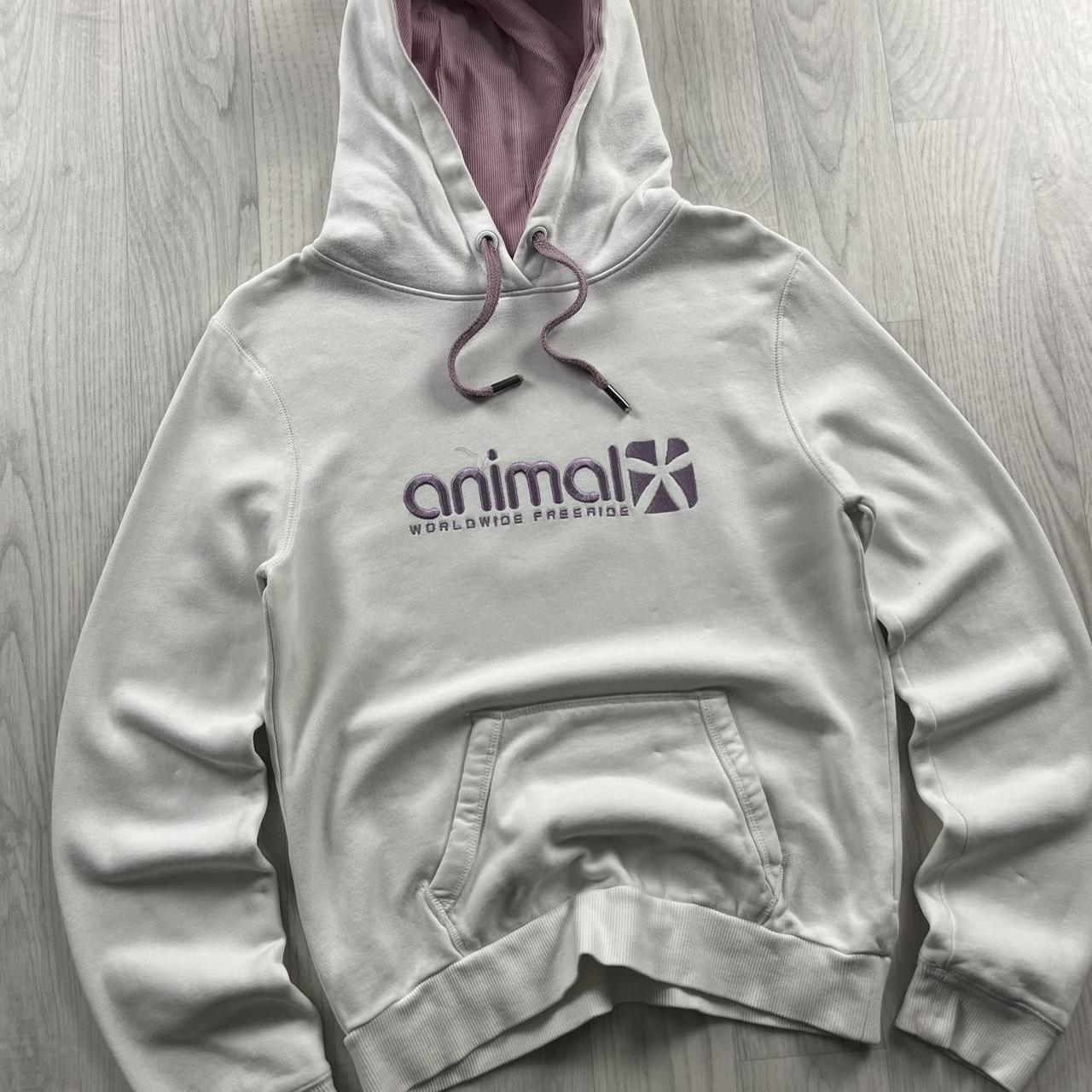 VINTAGE Y2K ANIMAL SPELL OUT HOODIE WHITE PINK