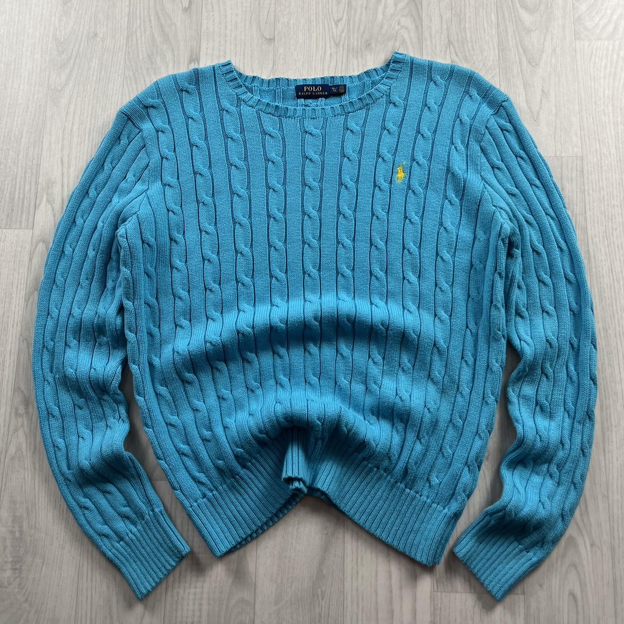 VINTAGE Y2K POLO RALPH LAUREN CHUNKY CABLE KNITTED JUMPER BLUE