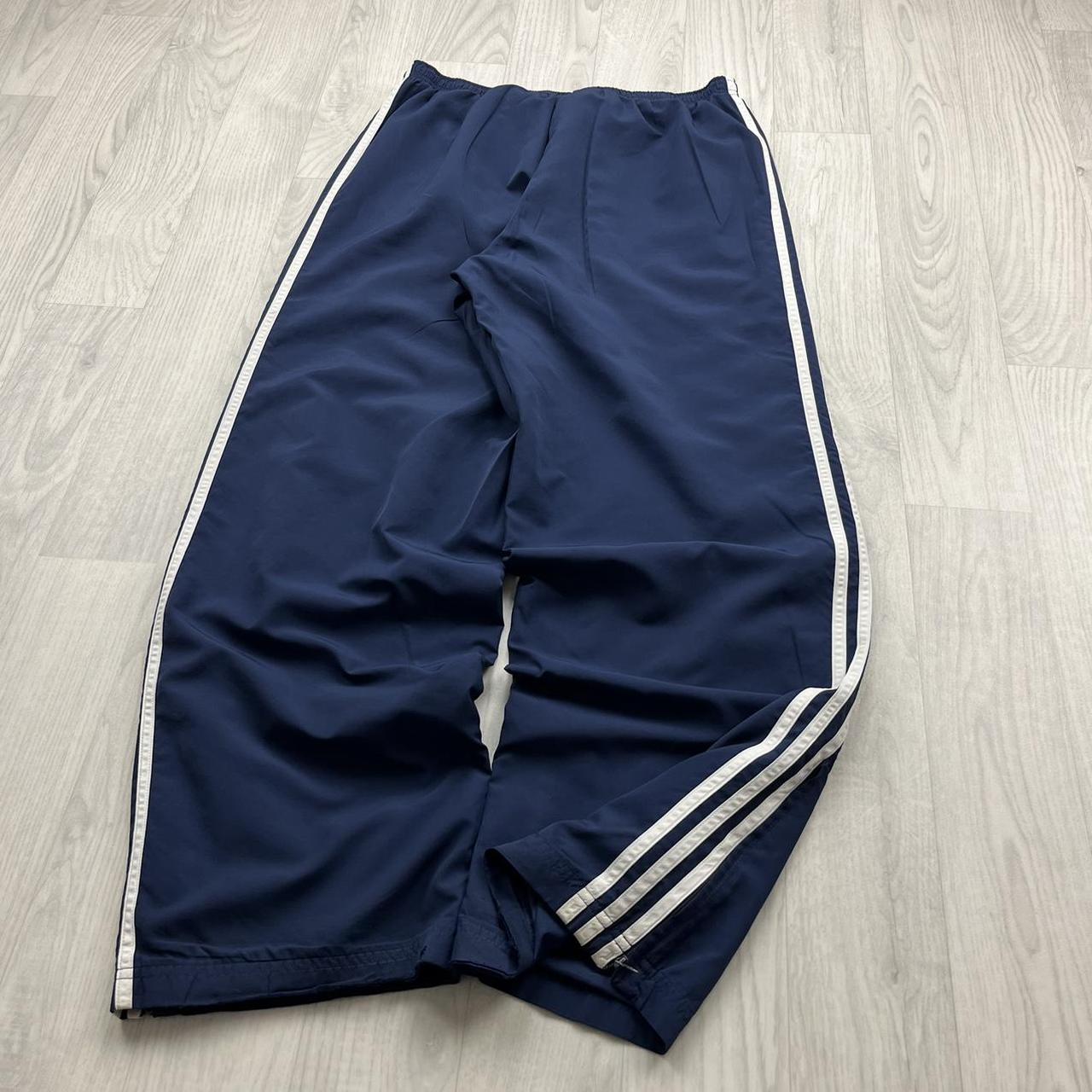 VINTAGE Y2K ADIDAS SIDE STRIPE BAGGY TRACKSUIT BOTTOMS NAVY WHITE (L Ws)