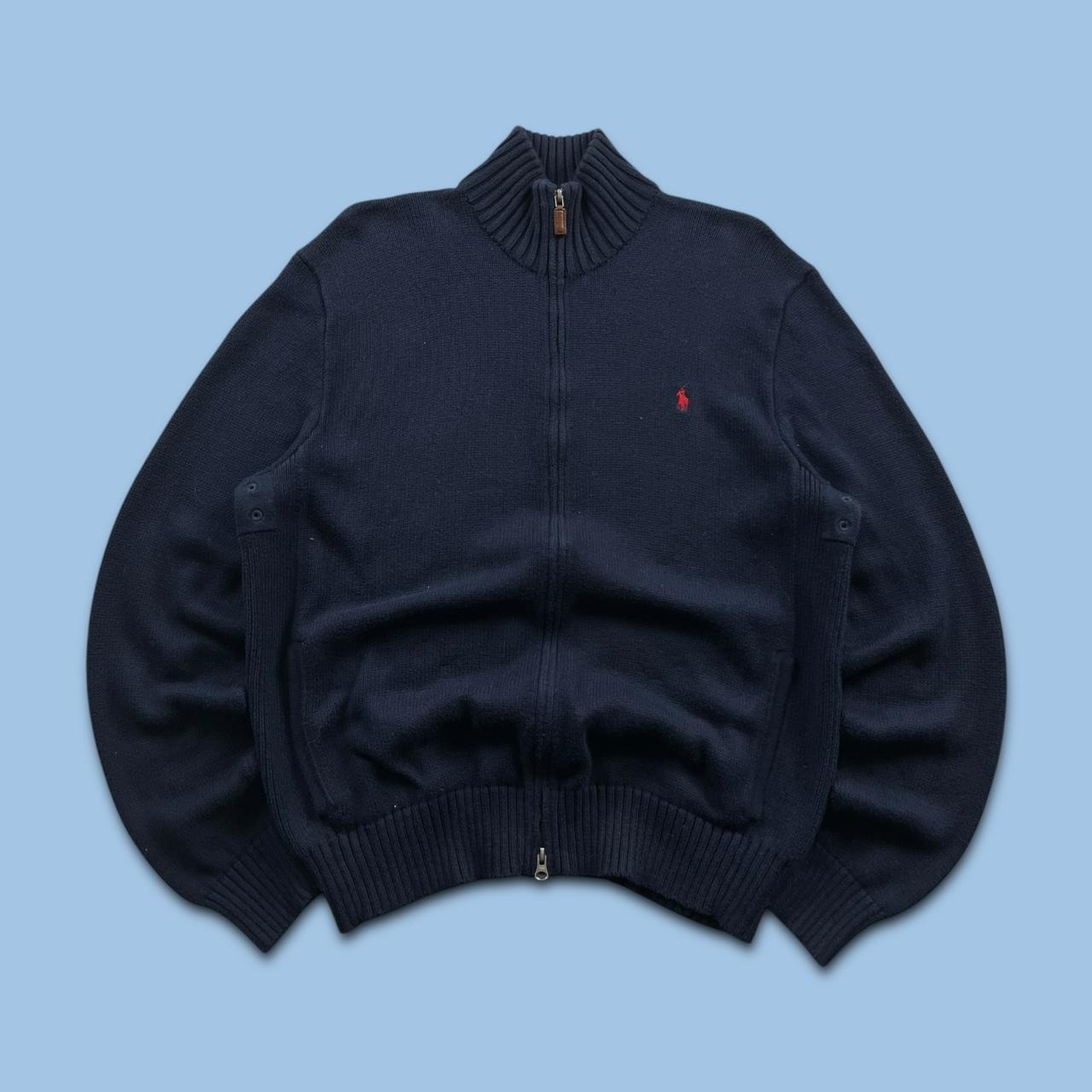 VINTAGE Y2K POLO RALPH LAUREN ZIP CHUNKY KNITTED JUMPER NAVY