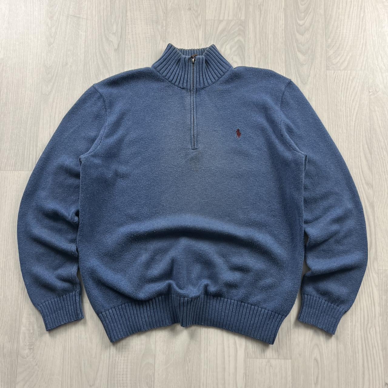 VINTAGE Y2K POLO RALPH LAUREN CHUNKY QUARTER ZIP KNITTED JUMPER BLUE