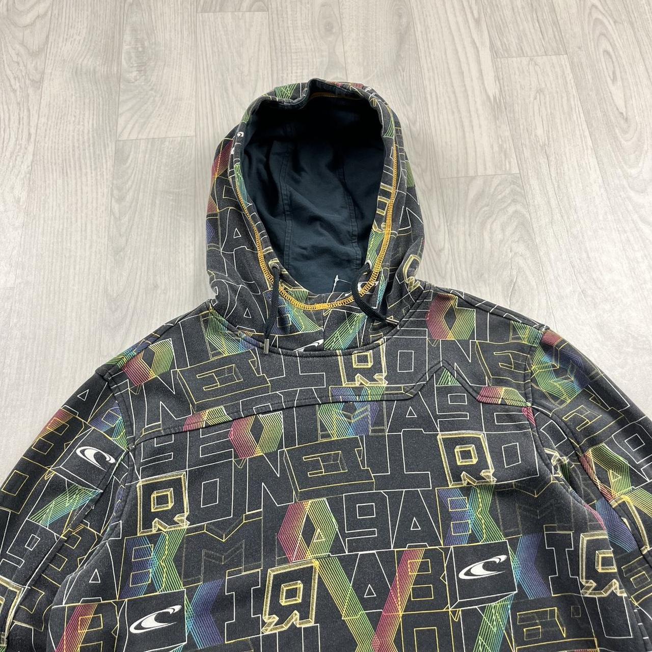 VINTAGE Y2K O’NEILL GRAPHIC ALL OVER PRINT HOODIE FADED BLACK