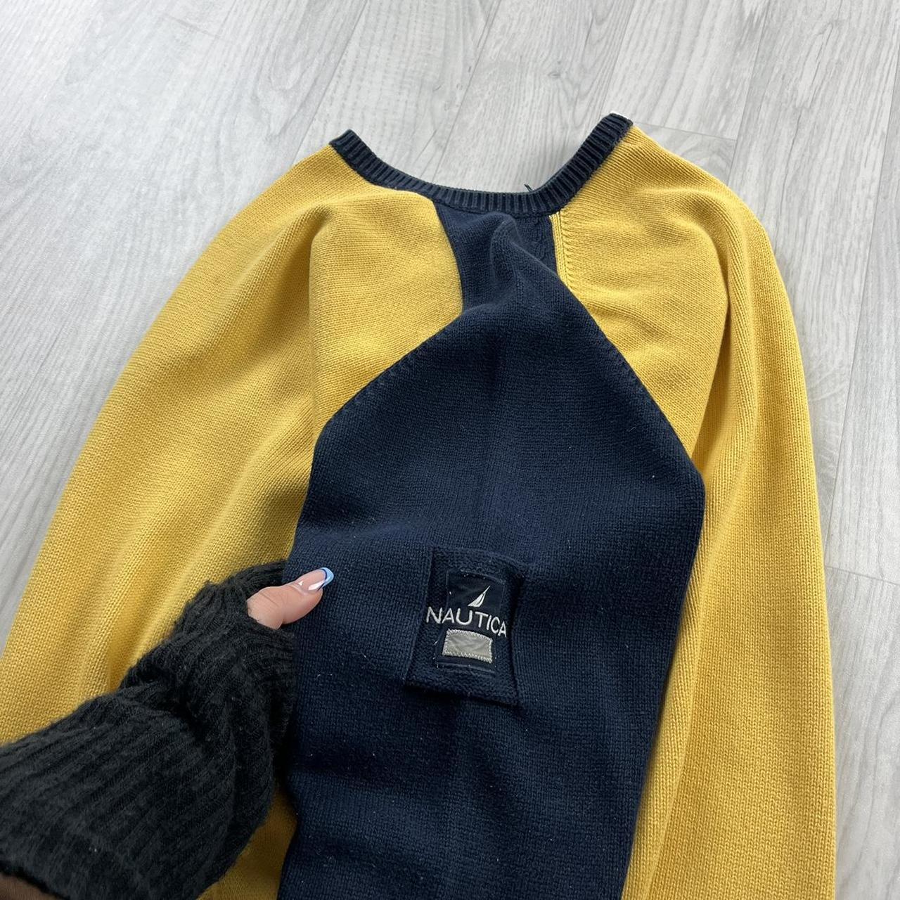 VINTAGE Y2K NAUTICA CHUNKY KNITTED JUMPER YELLOW NAVY