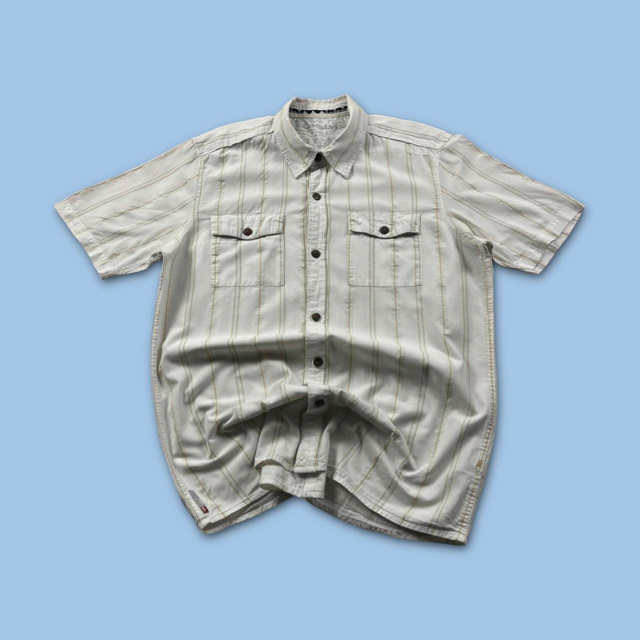 VINTAGE Y2K QUIKSILVER STRIPED SHORT SLEEVE SHIRT WHITE