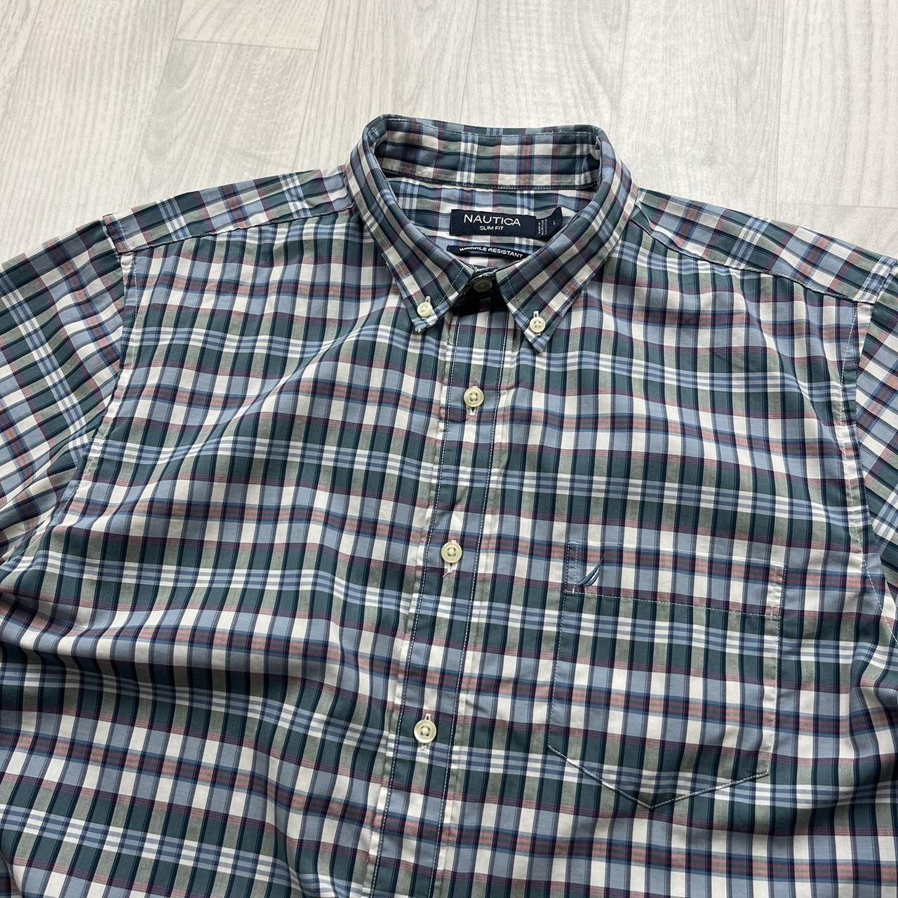 VINTAGE Y2K NAUTICA SHORT SLEEVE PLAID BUTTON UP SHIRT GREEN