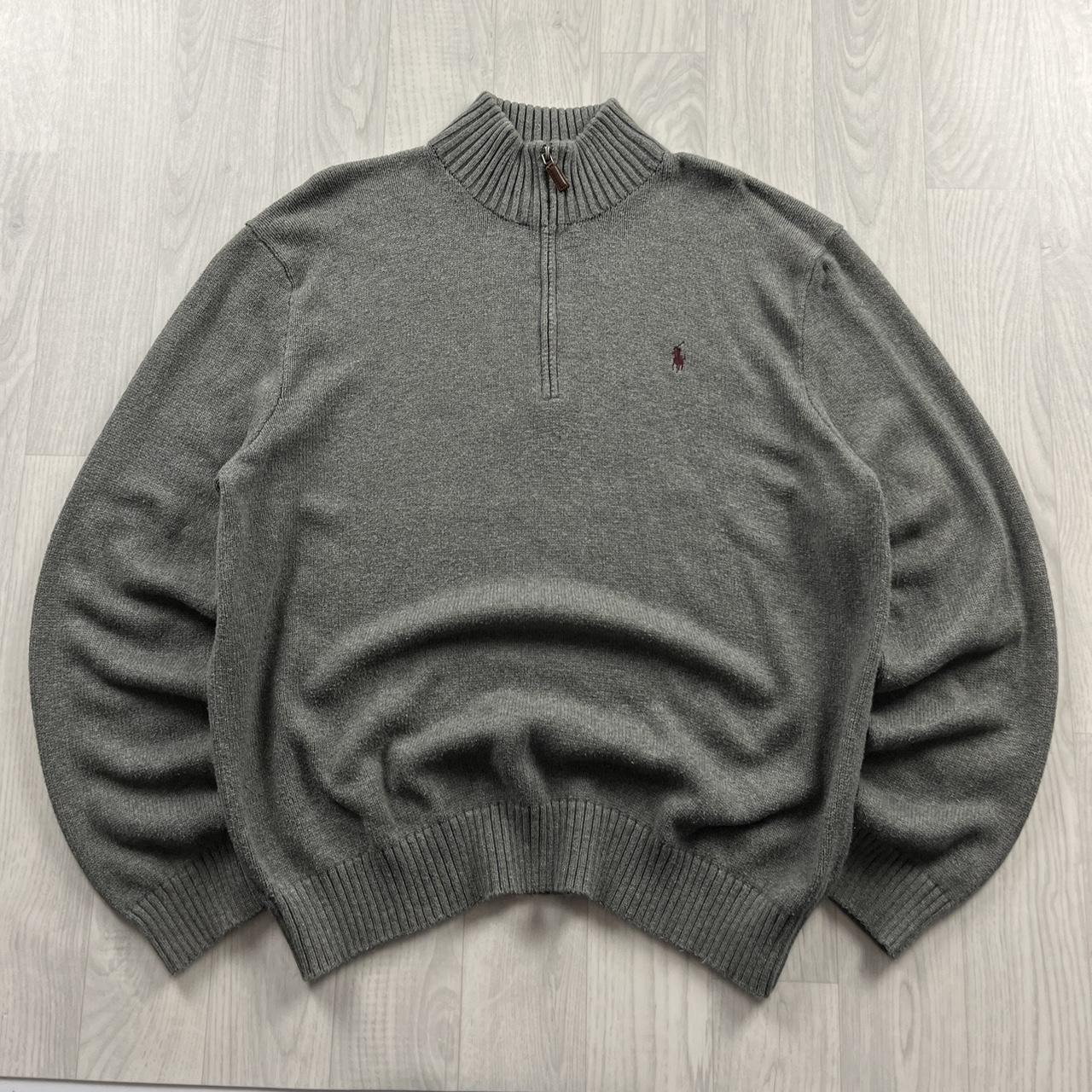 VINTAGE Y2K POLO RALPH LAUREN CHUNKY QUARTER ZIP KNITTED JUMPER GREY