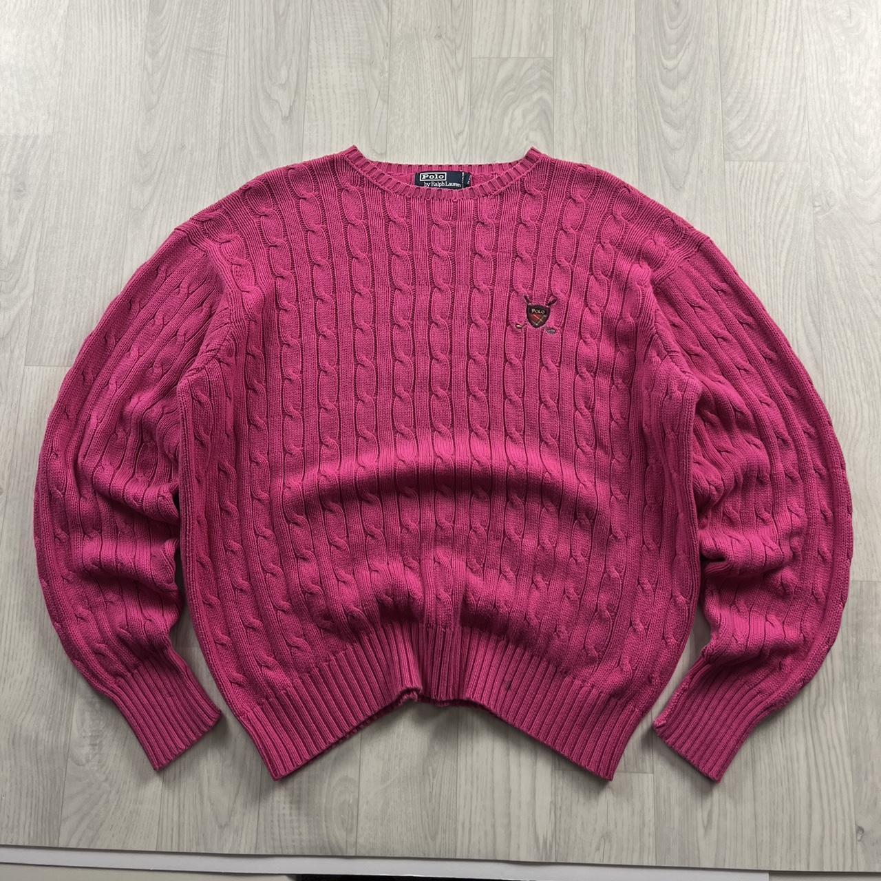 VINTAGE Y2K POLO RALPH LAUREN CHUNKY CABLE KNITTED JUMPER PINK