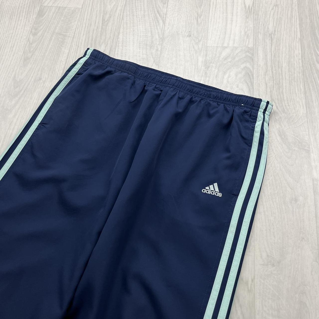 VINTAGE Y2K ADIDAS SIDE STRIPE BAGGY TRACKSUIT BOTTOMS NAVY GREEN (L Ws)