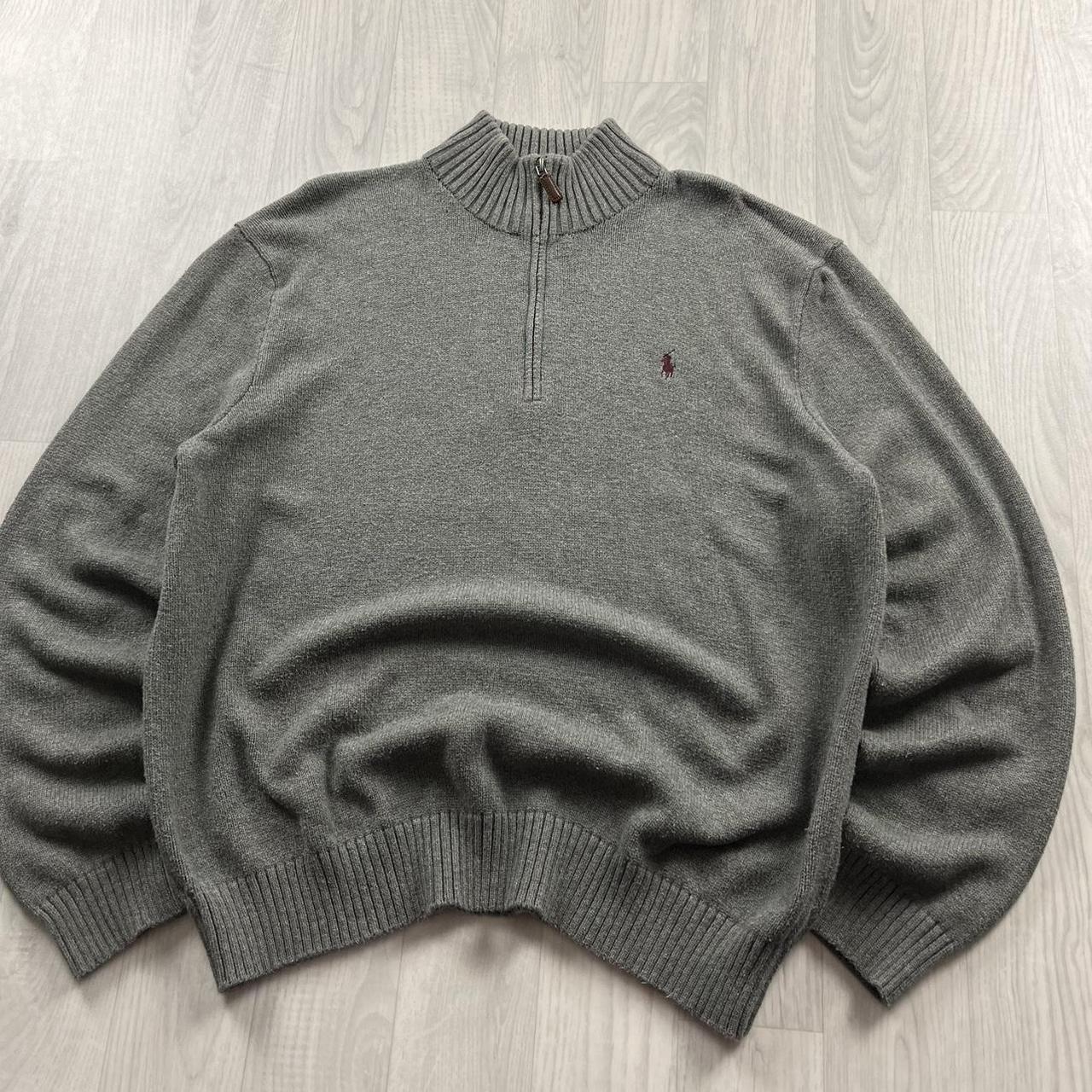 VINTAGE Y2K POLO RALPH LAUREN CHUNKY QUARTER ZIP KNITTED JUMPER GREY