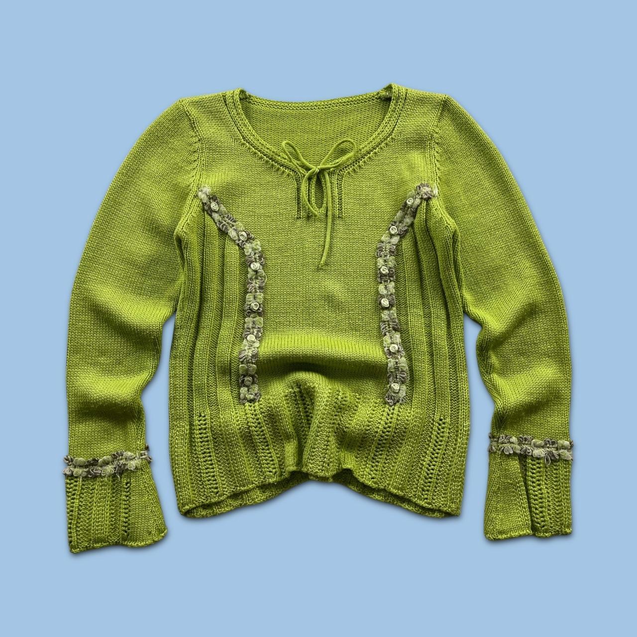 VINTAGE Y2K CHUNKY RIBBED KNITTED JUMPER GREEN