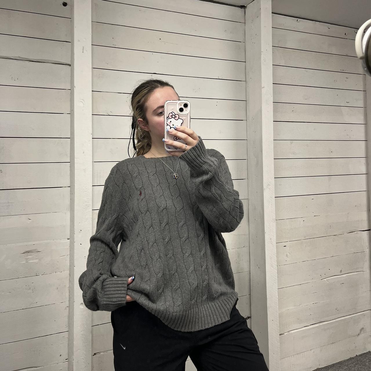 VINTAGE Y2K POLO RALPH LAUREN CHUNKY CABLE KNITTED JUMPER GREY