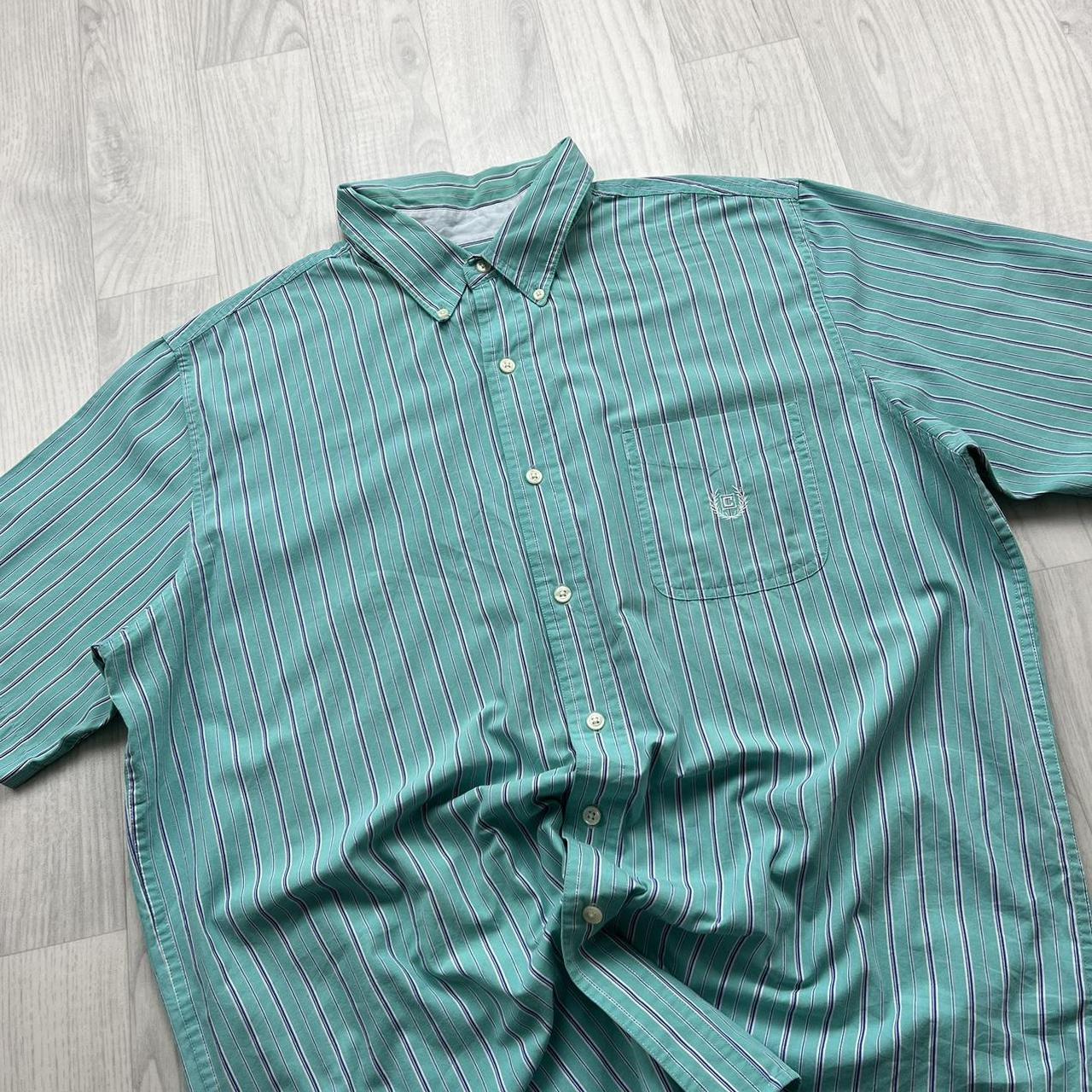 VINTAGE Y2K CHAPS SHORT SLEEVE STRIPED SHIRT TURQUOISE