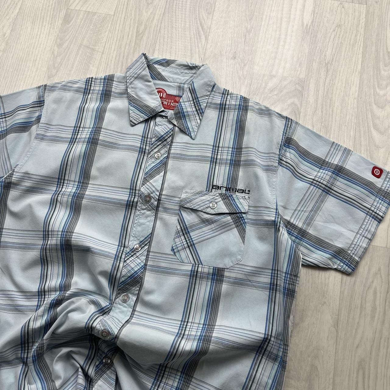 VINTAGE Y2K ANIMAL PLAID SHORT SLEEVE SHIRT LIGHT BLUE