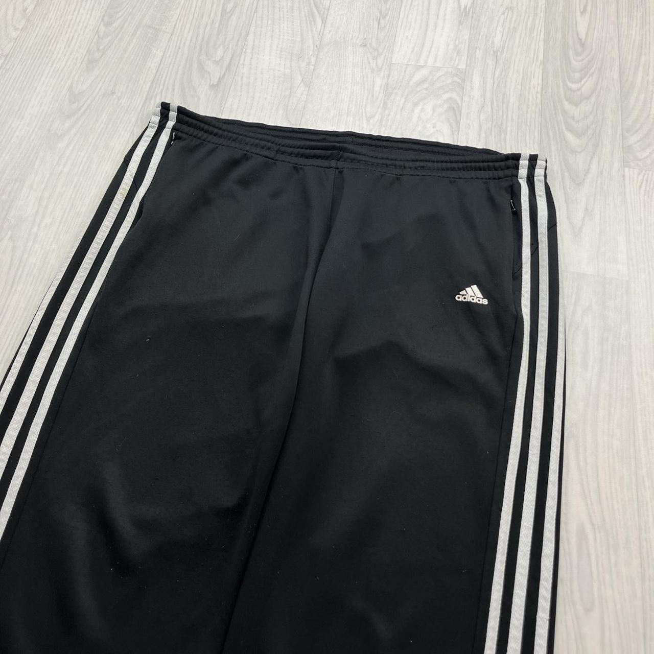 VINTAGE Y2K ADIDAS SIDE STRIPE WIDE LEG TRACKSUIT BOTTOMS BLACK