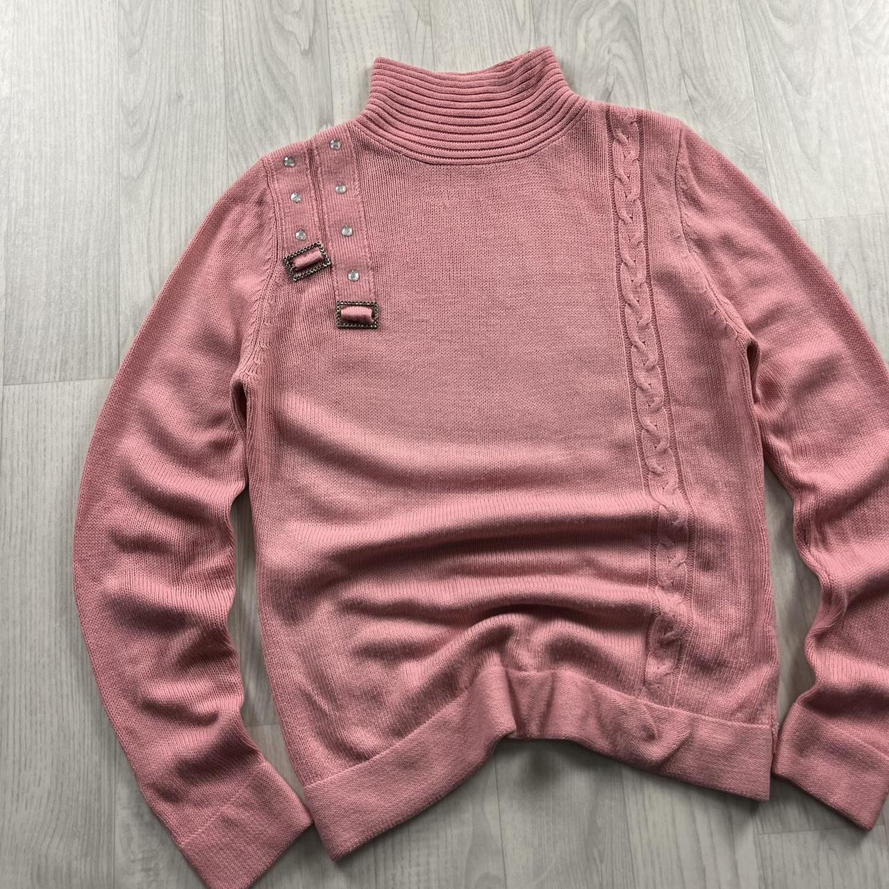 VINTAGE Y2K BUCKLE DETAIL KNITTED JUMPER PINK