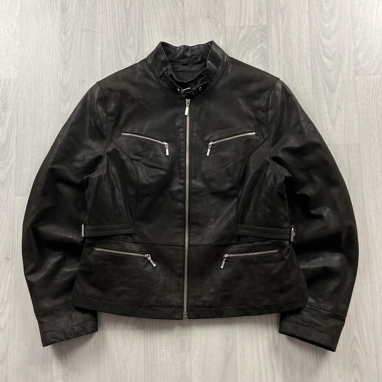 VINTAGE Y2K YESSICA UTILITY LEATHER JACKET BLACK (S)