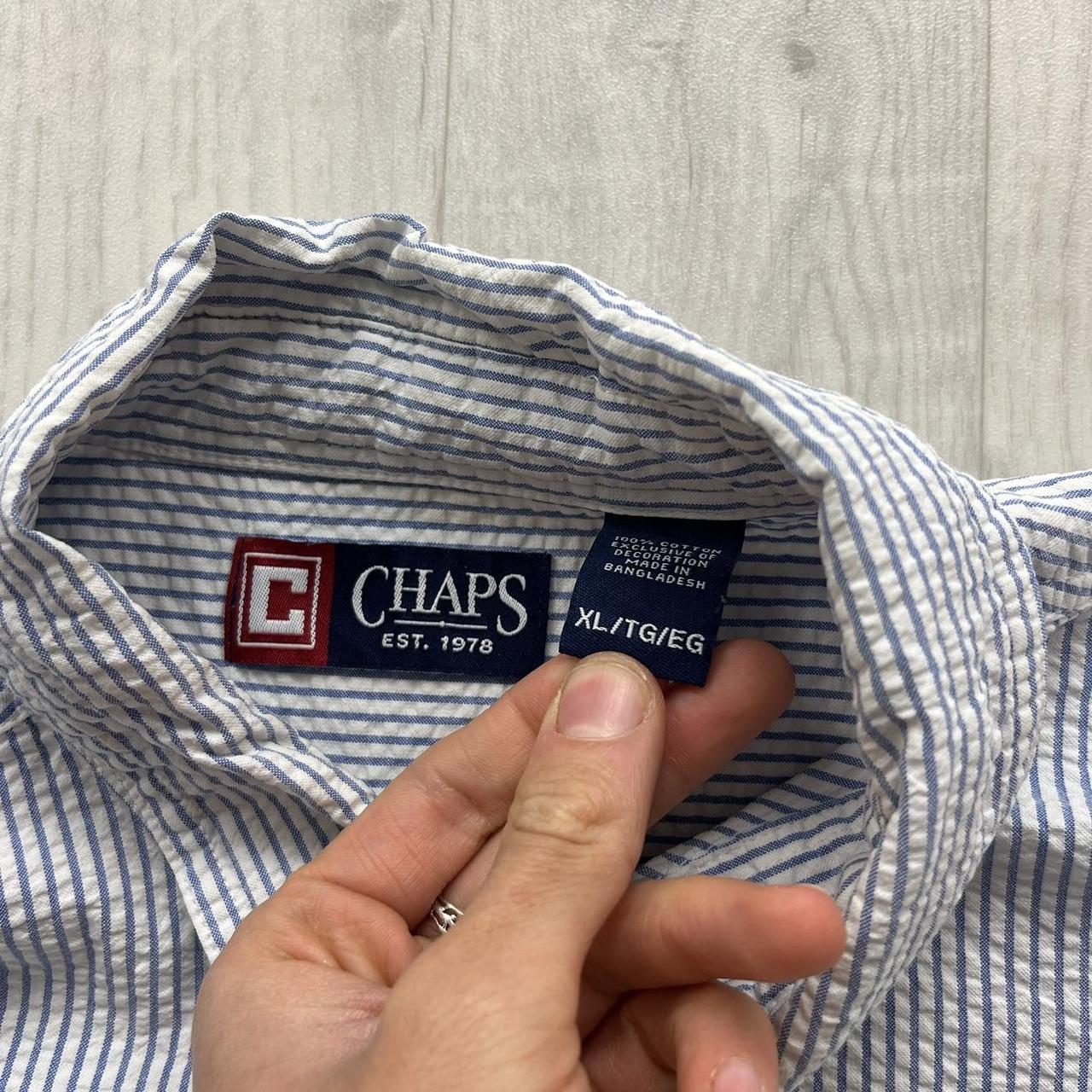 VINTAGE Y2K CHAPS STRIPED SHORT SLEEVE SHIRT BLUE / WHITE