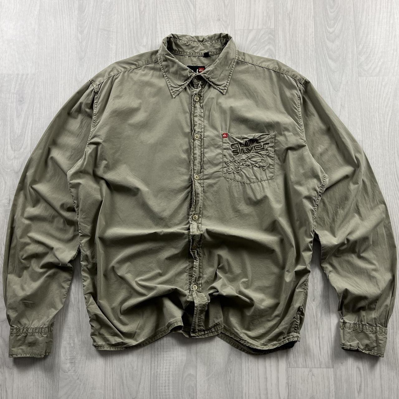 VINTAGE 00s QUIKSILVER LONG SLEEVE UTILITY SURF SHIRT BEIGE/KHAKI