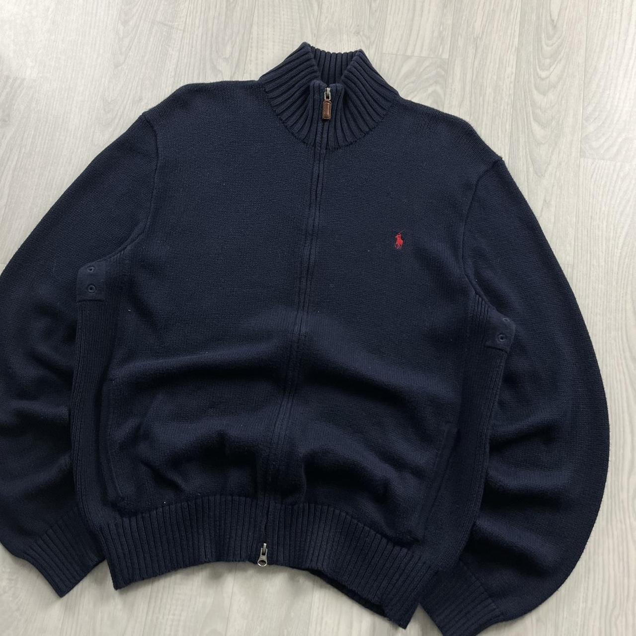 VINTAGE Y2K POLO RALPH LAUREN ZIP CHUNKY KNITTED JUMPER NAVY