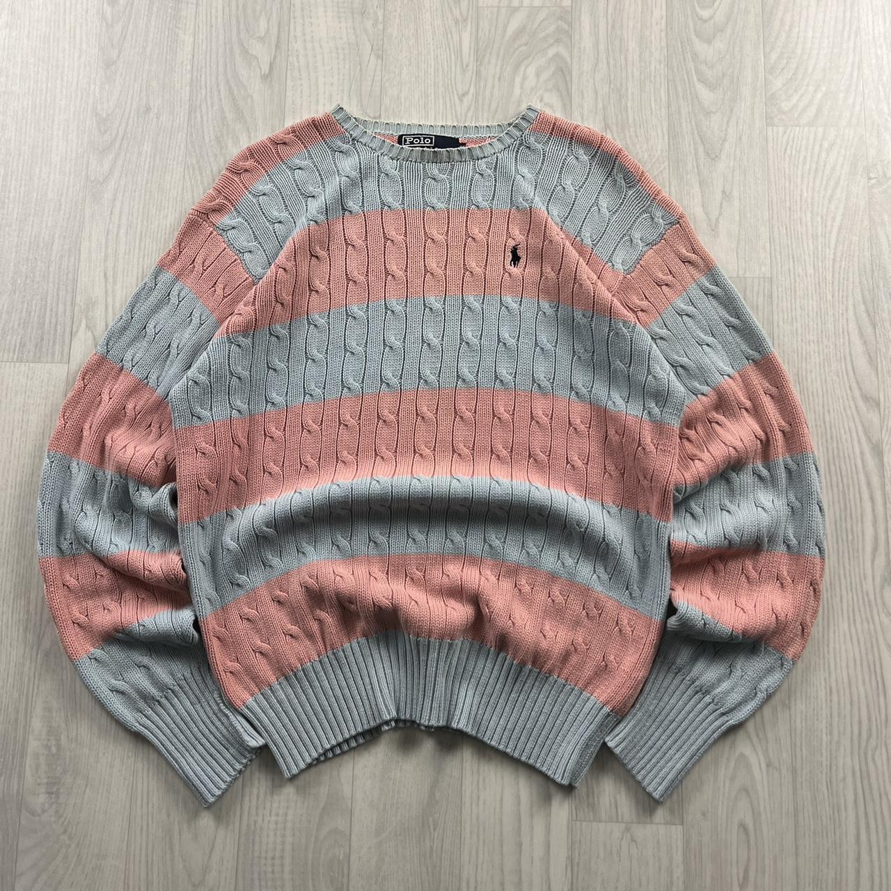 VINTAGE Y2K POLO RALPH LAUREN CHUNKY STRIPED CABLE KNITTED JUMPER PINK BLUE