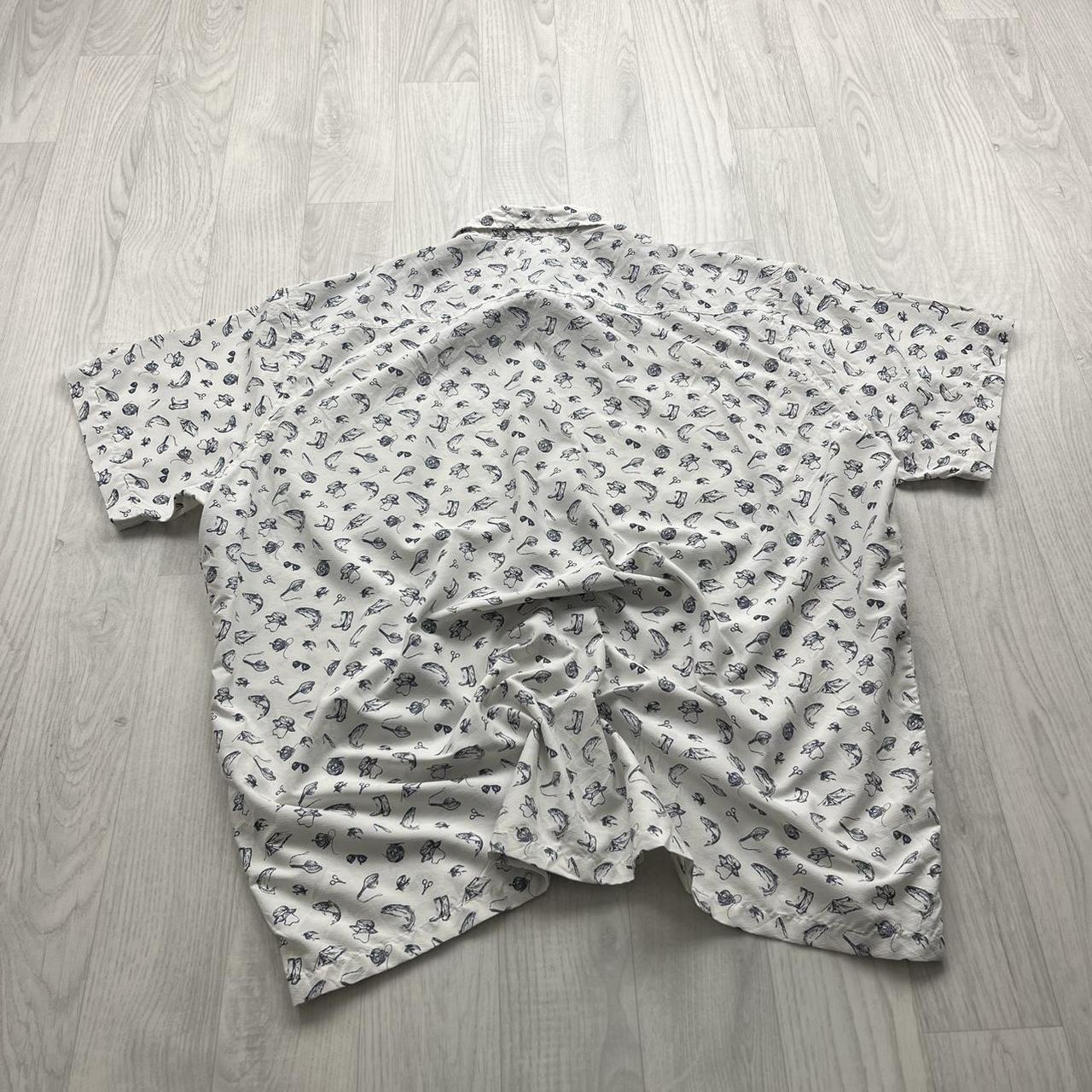 VINTAGE Y2K EDDIE BAUER ALL OVER PRINT SHORT SLEEVE SHIRT WHITE