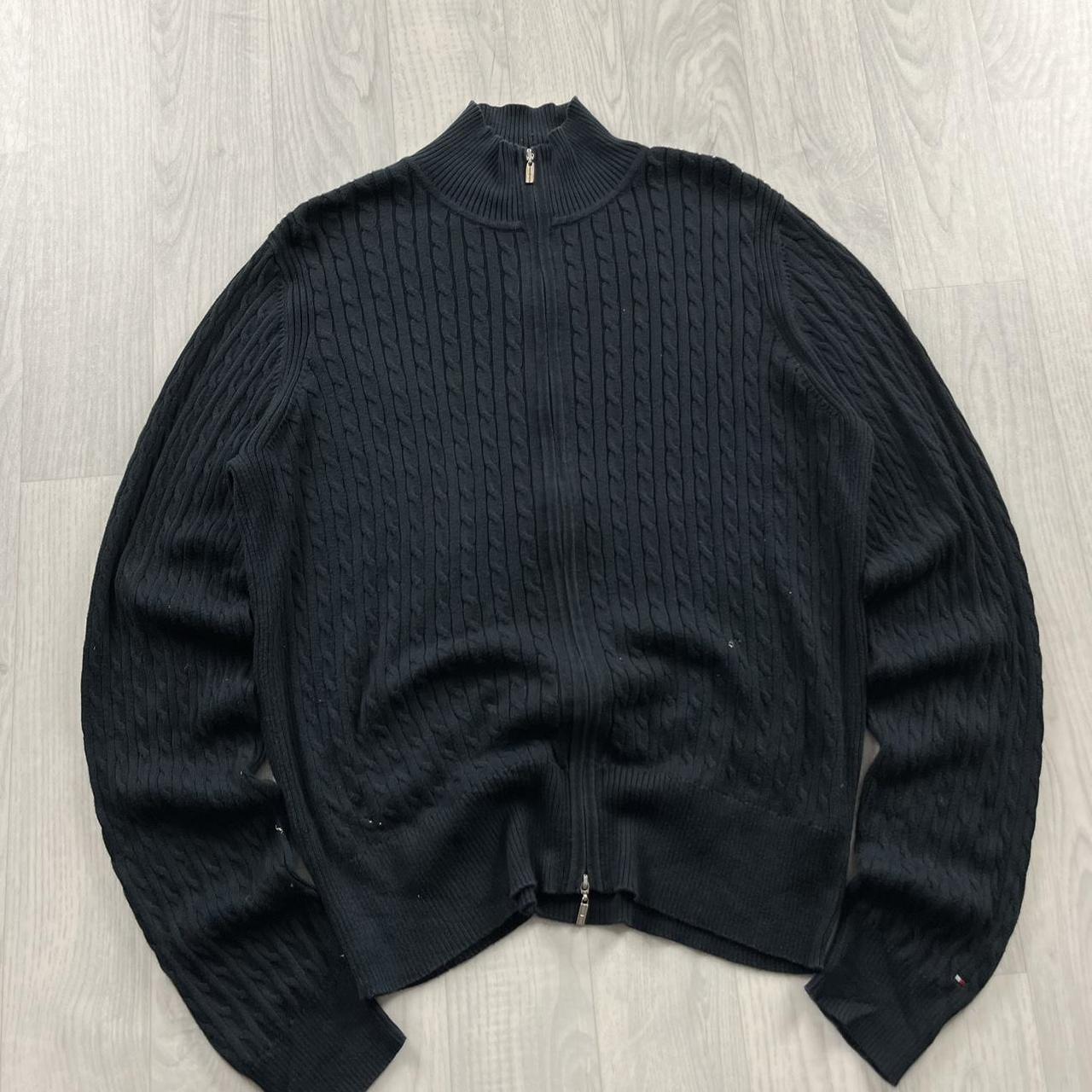 VINTAGE Y2K TOMMY HILFIGER CABLE ZIP KNITTED JUMPER NAVY