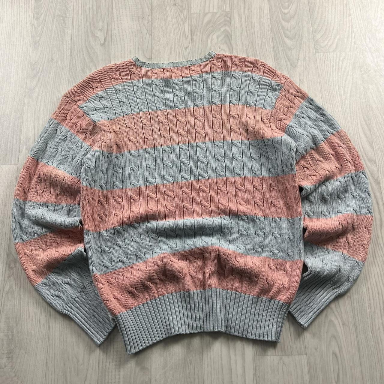 VINTAGE Y2K POLO RALPH LAUREN CHUNKY STRIPED CABLE KNITTED JUMPER PINK BLUE
