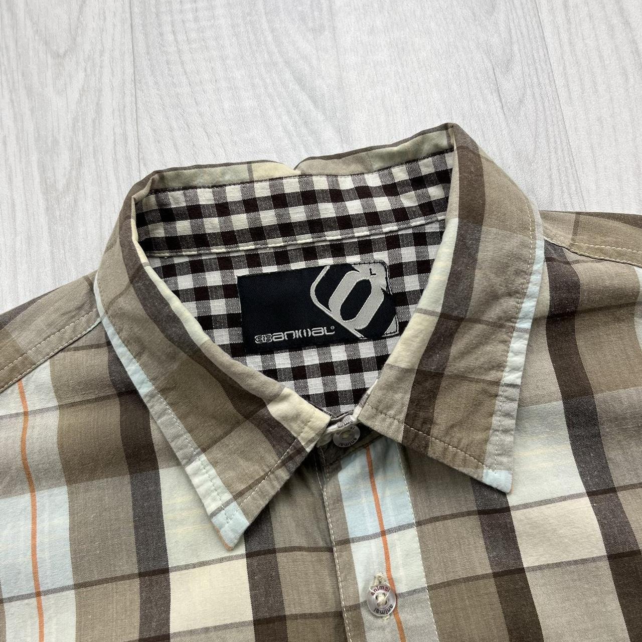 VINTAGE Y2K ANIMAL CHECKERED SHORT SLEEVE SHIRT BROWN / CREAM