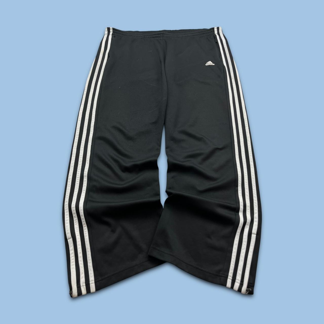 VINTAGE Y2K ADIDAS SIDE STRIPE WIDE LEG TRACKSUIT BOTTOMS BLACK